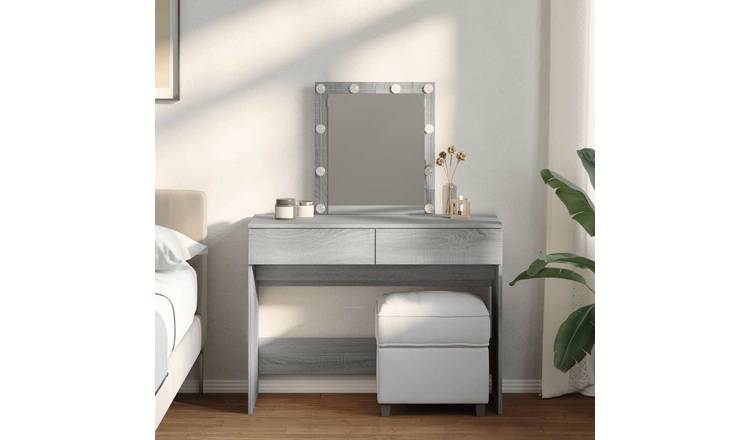 Walplus LED Glass Dressing Table - Grey Sonoma - 100 x 40 x 130 cm