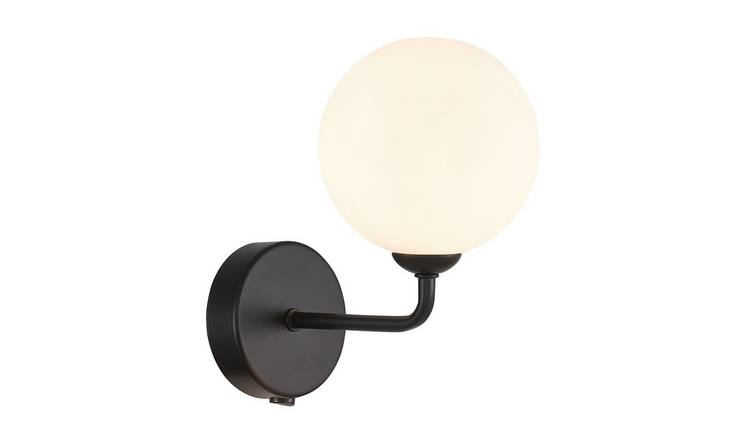 Happy Homewares Chic Matte Black with Opal White Globe Glass Wall Light - 10cm