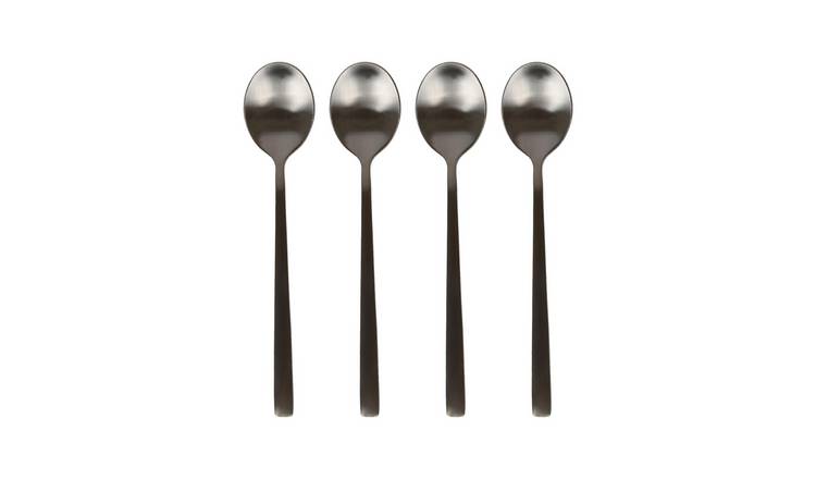 Argon Tableware Stainless Steel Teaspoons - Black - Pack of 4