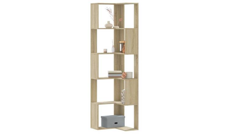 Walplus 5 Tier Engineered Wood Corner Bookcase - Light Oak - 50 x 50 x 179 cm