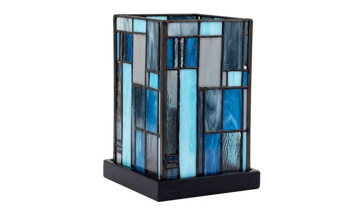 Happy Homewares Blue Art Deco Tiffany Glass in Midnight Table Lamp - 13cm