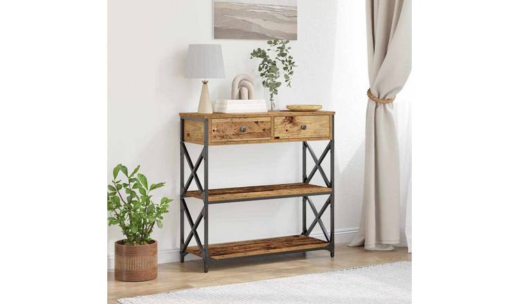 Walplus 1 Drawer Engineered Wood Console Table - Old Wood - 75 x 28 x 75 cm