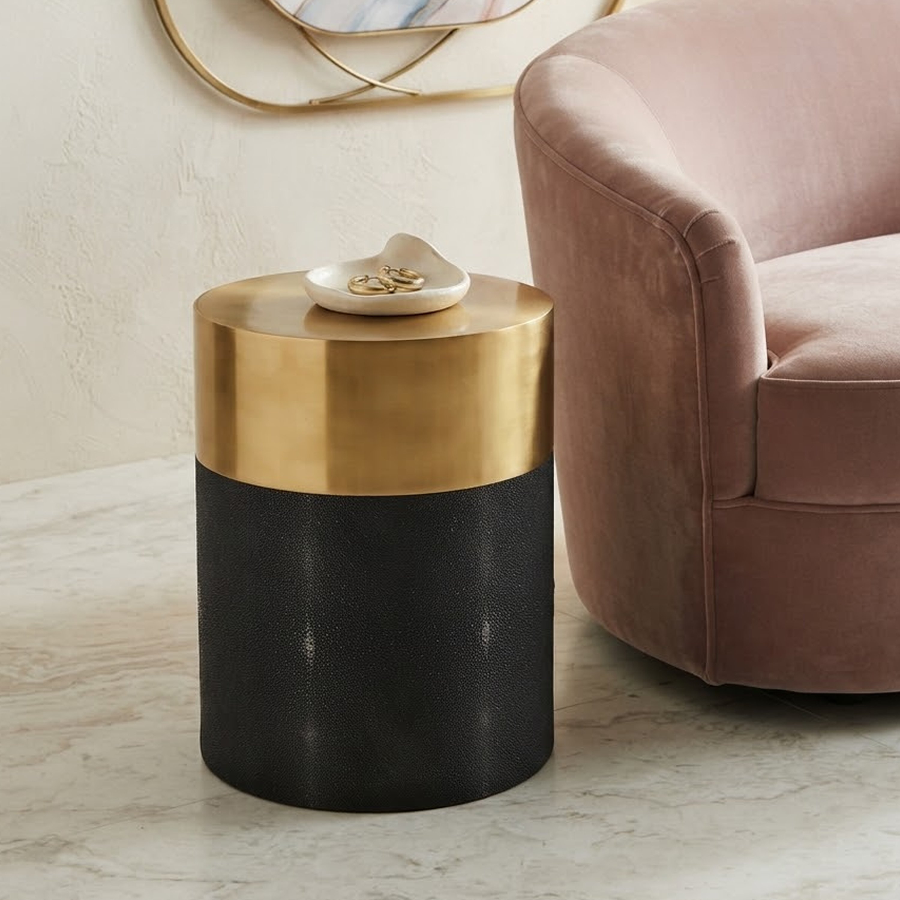 Orsina Cardoba Shagreen Effect Side Table - Black - Image 2