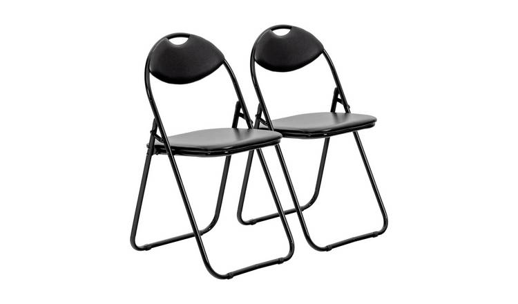 Harbour Housewares Padded Folding Chairs - Black/Black - Pack of 2