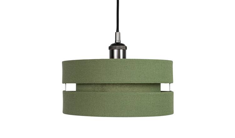 Happy Homewares Sage Green Linen Fabric Triple Tier Pendant Shade - 26cm