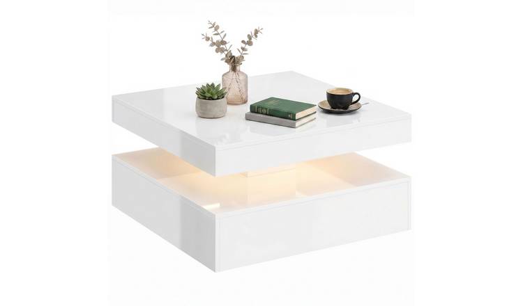 HOMCOM 2-Tier High Gloss Coffee Table with LED - White