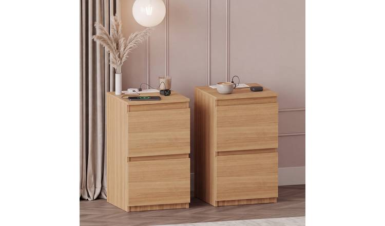 Vida Designs Denver 2 Drawer Bedside Chest With Power Outlet Set of 2 - Pine