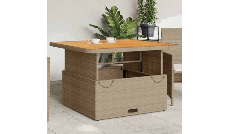 Walplus Poly Rattan Garden Table and Acacia - Beige - 110 x 110 x 71 cm