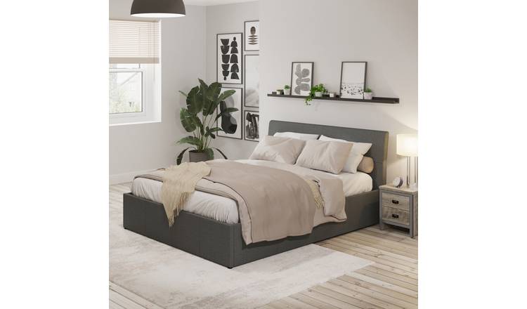 GFW Ascot Double Fabric End Lift Ottoman Bed with Mattress - Grey