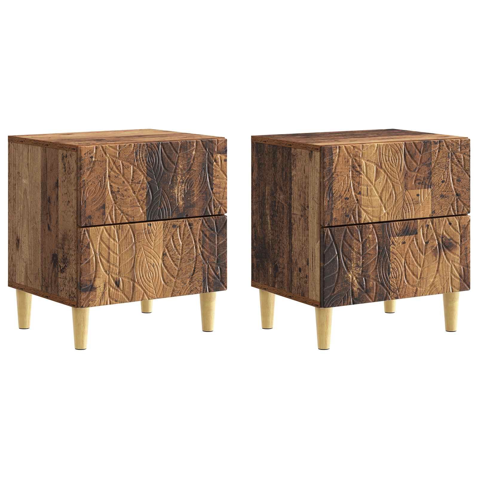 Walplus Pack of 2 Engineered Wood Bedside Table - Dark Wood - 43 x 34.5 x 48 cm - Image 2