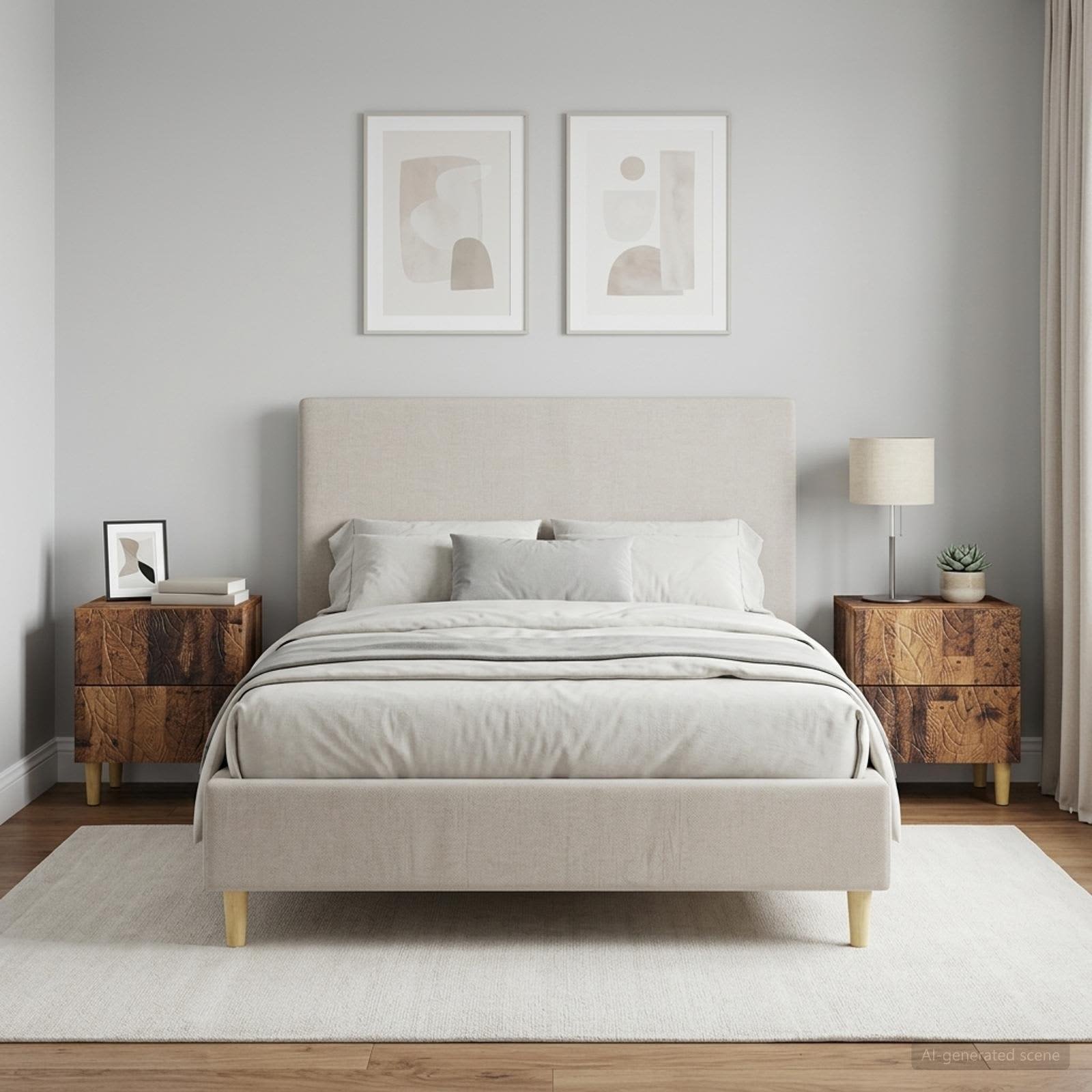 Walplus Pack of 2 Engineered Wood Bedside Table - Dark Wood - 43 x 34.5 x 48 cm - Image 3