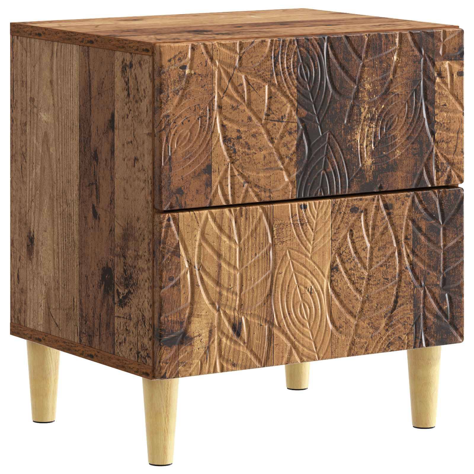 Walplus Pack of 2 Engineered Wood Bedside Table - Dark Wood - 43 x 34.5 x 48 cm - Image 4
