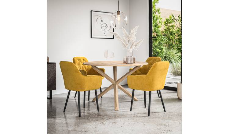Furniture Online Malvern Anika Oak Table Dining Table & 4 Mustard Chairs