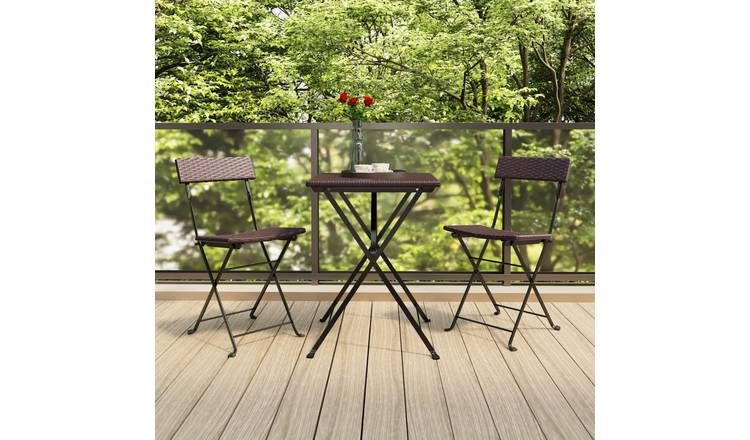 Walplus 3 Piece Poly Rattan Folding Bistro Set - Brown - 40 x 45 x 79 cm