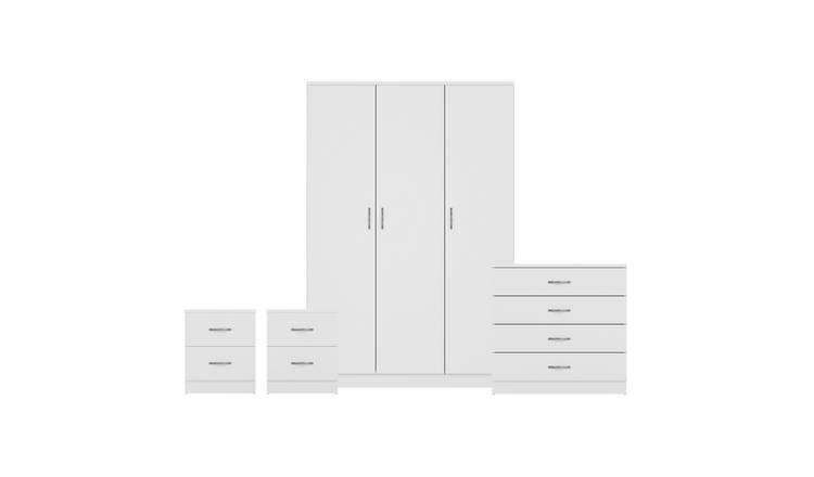 Vida Designs Riano Bedroom Set (Bedsides, 4 Drawer Chest, 3 Door Wardrobe)-White