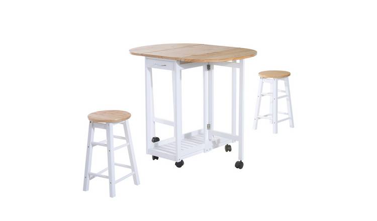 HOMCOM 3 Piece Foldable Dining Table with Storage Shelf - White