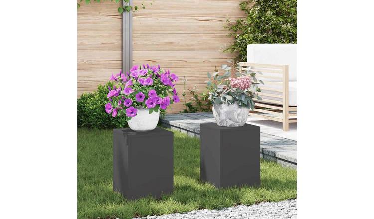 Walplus Pack of 2 Steel Plant Stand - Black - 24 x 24 x 35 cm
