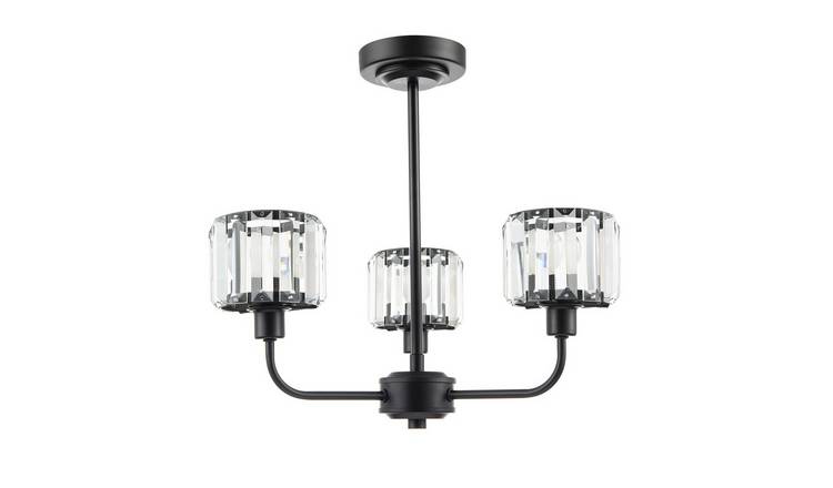 Happy Homewares Black with Clear Crystal Glass Rods on Ceiling Light - 42cm