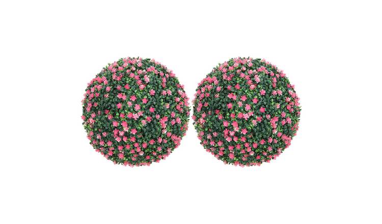 HOMCOM Set of 2 Artificial Topiary Balls with Camellia Flowers - Pink