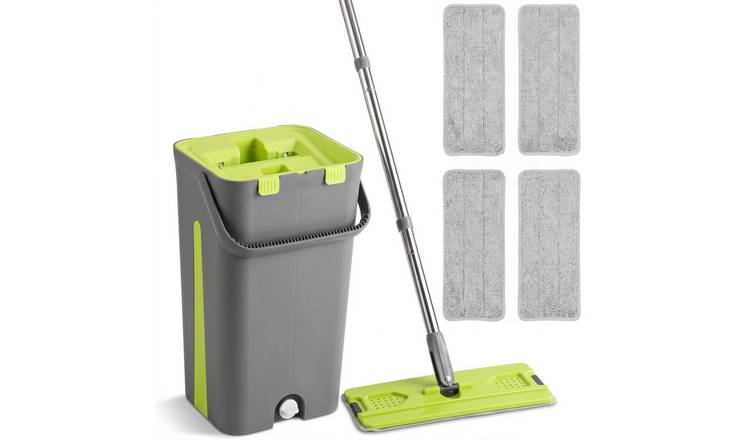 HOMCOM 2 Chamber Wringer 5 Microfibre Pads Flat Mop and Bucket Set – Dark Grey