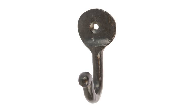 Hammer & Tongs Hammered Round Plate Single Hook - Black