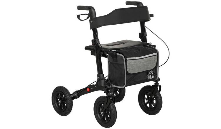 HOMCOM Folding Rollator Walker with Padded Seat and Storage Bag - Black