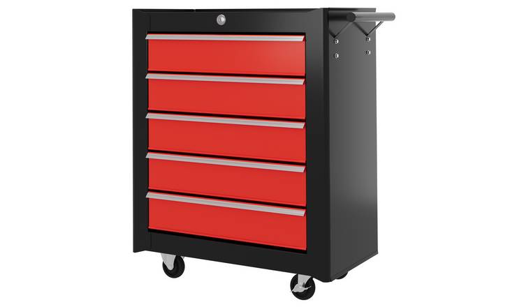 HOMCOM Lockable 5 Drawer Steel Tool Cabinet with Wheels and 2 Keys - Red
