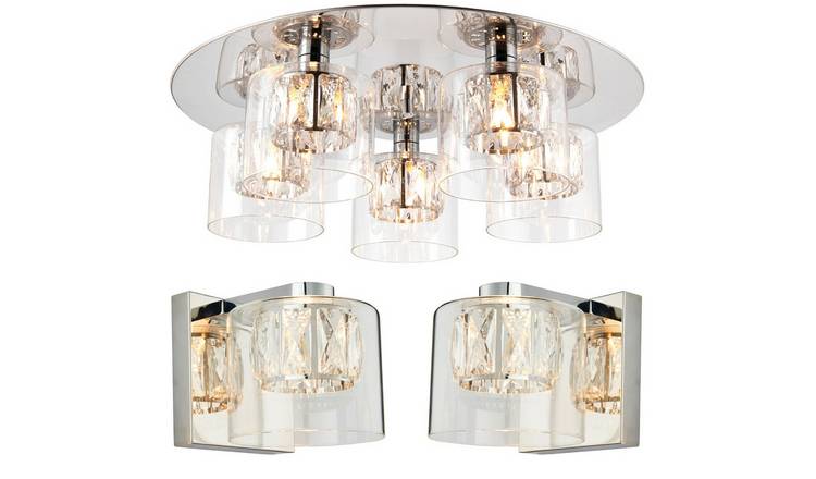 Loops Direct Steel Ceiling Light and Wall Lights - Chrome
