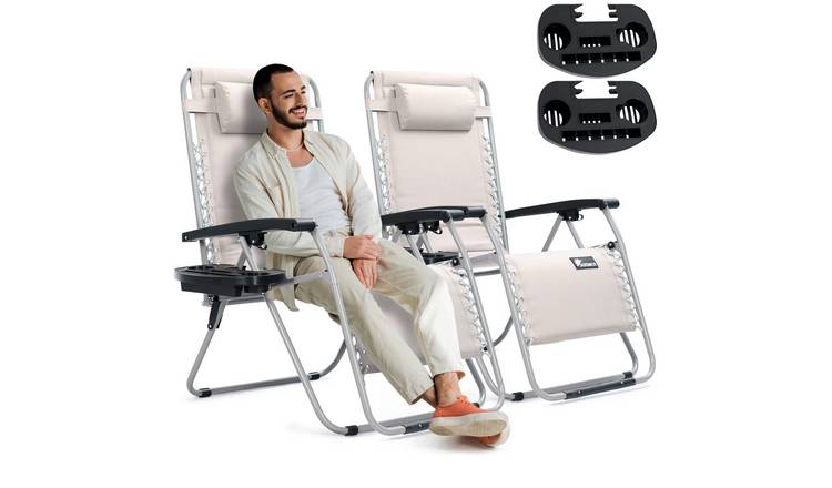 SUNMER Set of 2 Extra Wide Padded Sun Lounger - Grey