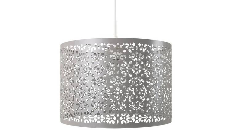 Happy Homewares Grey Marrakech Metal with Floral Decoration Pendant Shade - 29cm