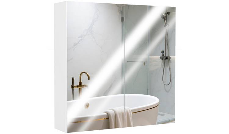 HOMCOM Wall Mounted Bathroom Mirror Cabinet with 2 Mirrored Doors - White