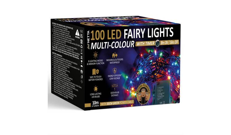NETTA 10m 100 LED Battery Operated Christmas Fairy Lights -Multi Colour
