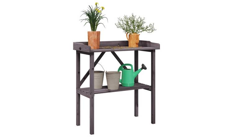 Walplus Solid Fir Wood Plant Table - Grey - 78 x 38 x 82.5 cm