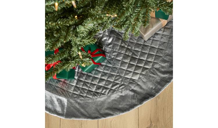 Dibor Crushed Velvet Effect Tree Skirt - Grey 48"