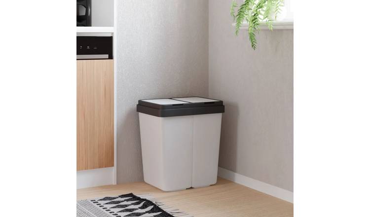 Walplus Polypropylene Dual Bin 2x25 L - White - 43.5 x 32.5 x 48.5 cm