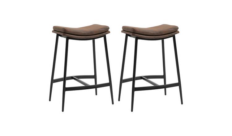 HOMCOM Set of 2 Microfibre Upholstered Bar Stools with Curved Seat - Brown