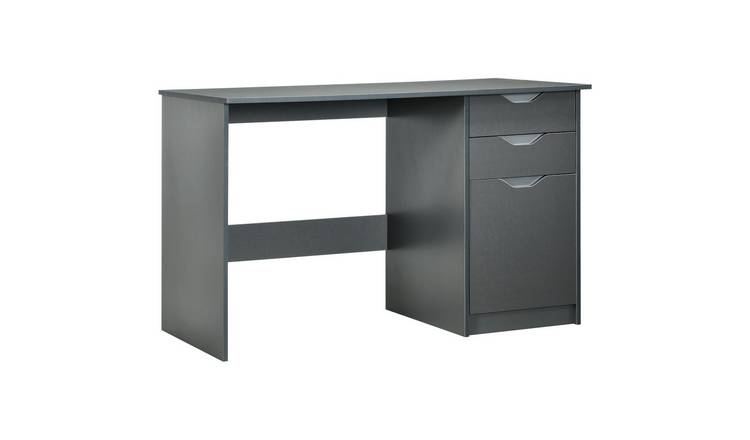 HOMCOM High Gloss Computer Desk with 3 Storage Drawers - Grey