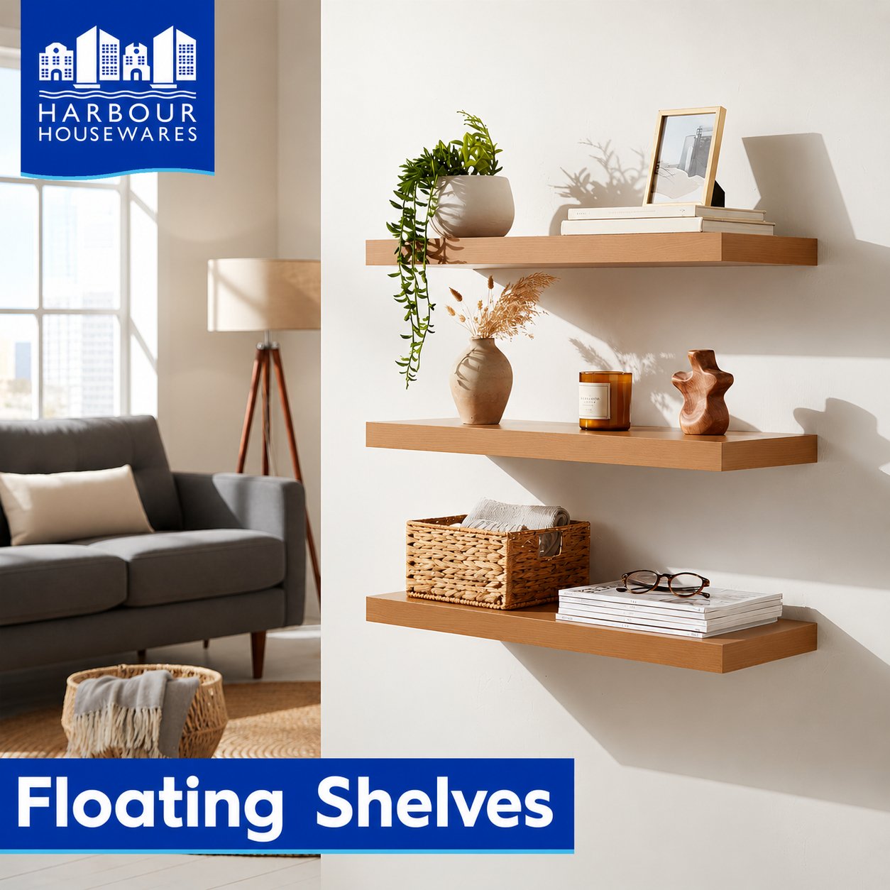 Harbour Housewares 100cm Modern Floating Wall Shelves Pack of 3 - Walnut - Image 2