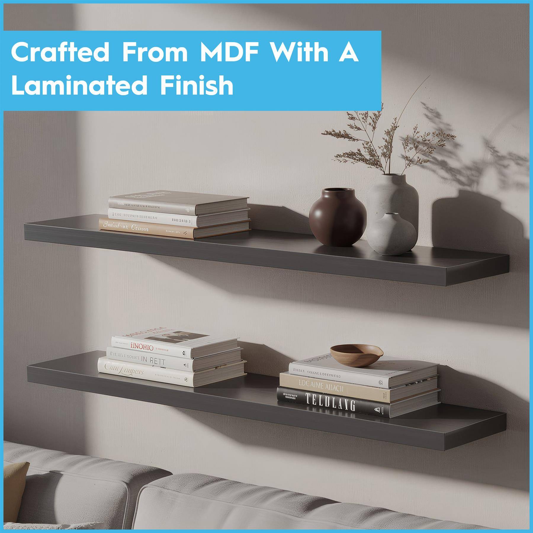 Harbour Housewares 100cm Modern Floating Wall Shelves Pack of 3 - Walnut - Image 3