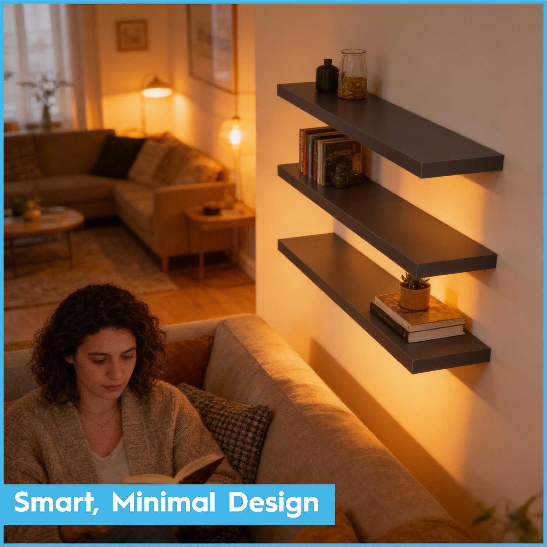 Harbour Housewares 100cm Modern Floating Wall Shelves Pack of 3 - Walnut - Image 4