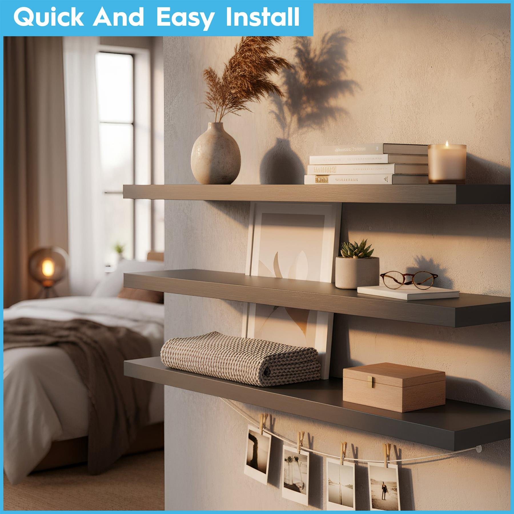 Harbour Housewares 100cm Modern Floating Wall Shelves Pack of 3 - Walnut - Image 5