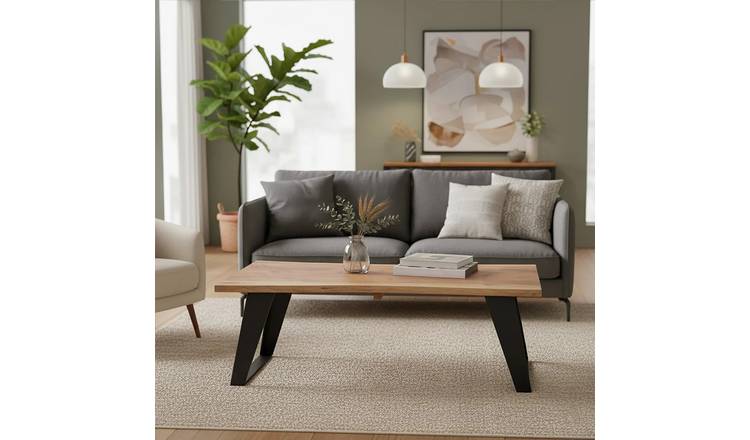 Orsina Solid Acacia Wood Live Edge Coffee Table - Black and Brown