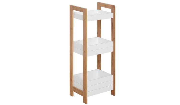 HOMCOM 3 Tier Bamboo Bathroom Rack Storage Shelf - White