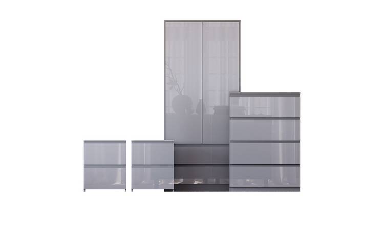 Vida Designs Glinton Bedroom Set (2x Bedside, 4 Drawer Chest, Wardrobe) - Grey
