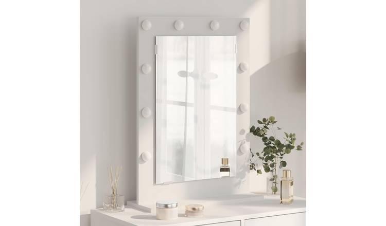 Walplus LED Rectangular Wood Vanity Mirror - White - 70 x 50 x 18 cm