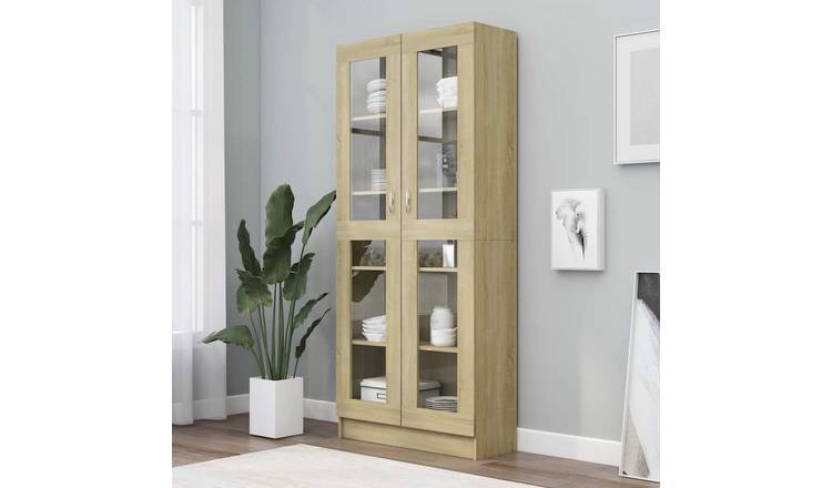 Walplus Engineered Wood Display Cabinet - Light Oak - 82.5 x 30.5 x 185 cm
