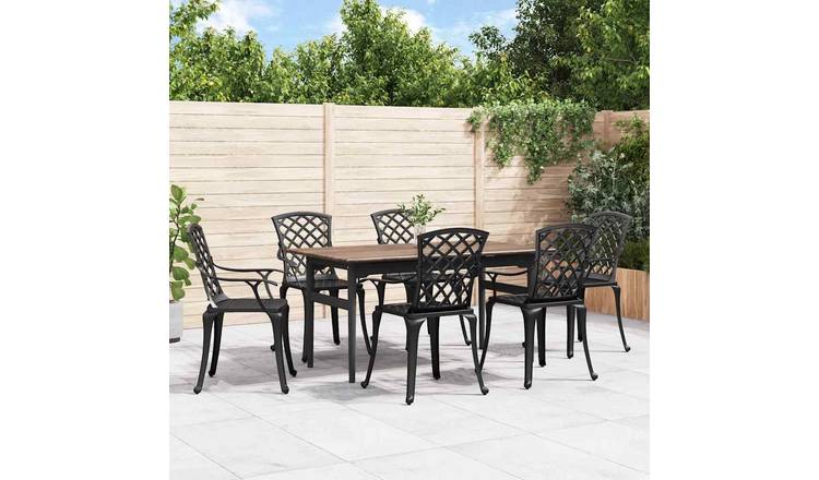 Walplus 6 Piece Cast Aluminium Outdoor Furniture Set - Black - 61 x 60 x 93 cm
