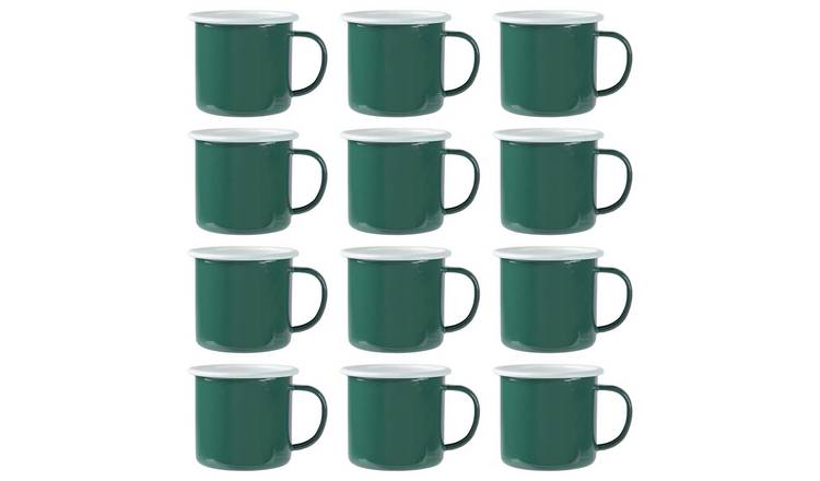 Argon Tableware Coloured 375ml Enamel Mugs Pack of 12 - Green