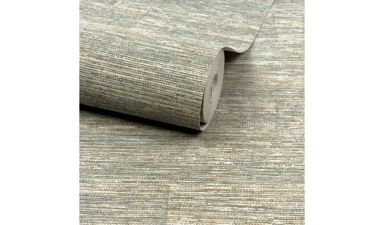 Grandeco Boutique Johor Fabric Blocked Stripe Embossed Wallpaper - Teal