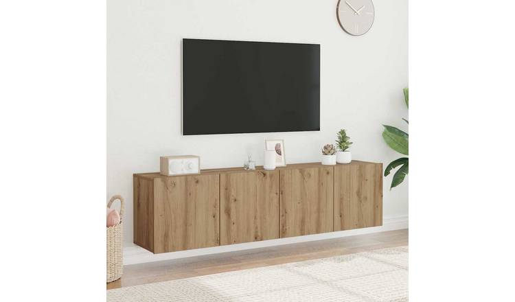 Walplus Pack of 2 Wall Mounted TV Cabinet - Oak - 80 x 30 x 41 cm